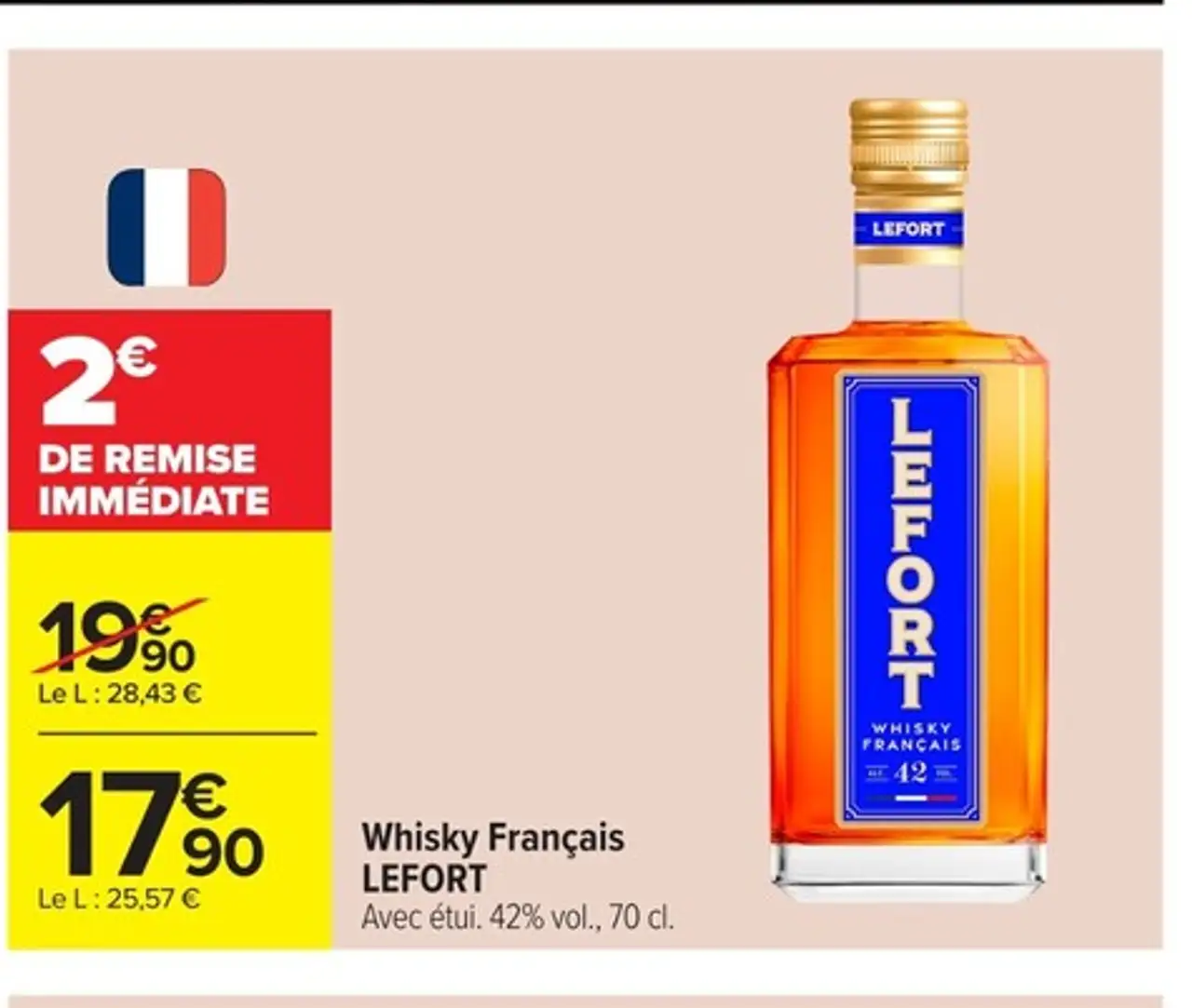 Whisky Français LEFORT Avec étui. 42% vol., 70 cl.