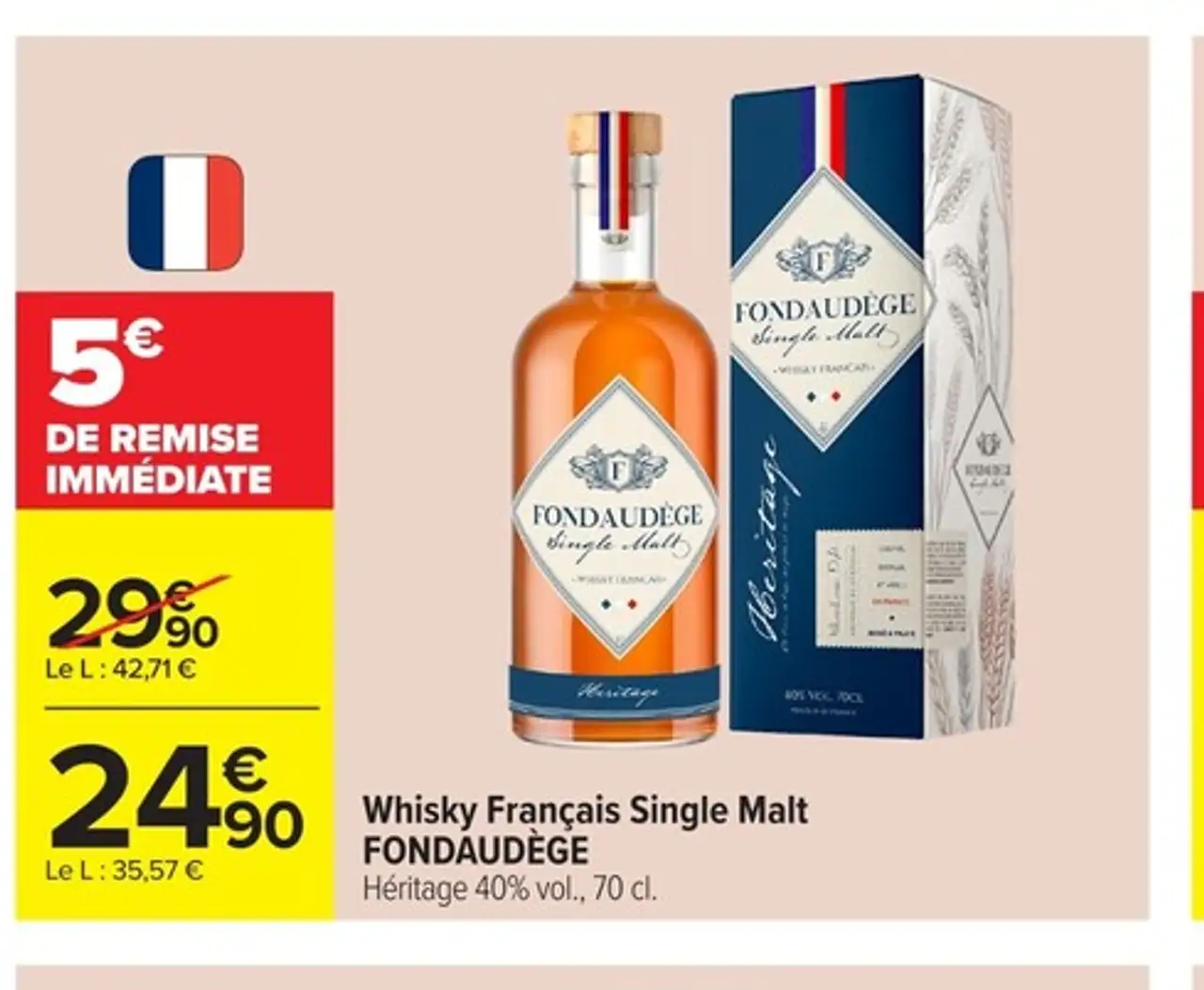 Whisky Français Single Malt FONDAUDÈGE Héritage 40% vol., 70 cl.