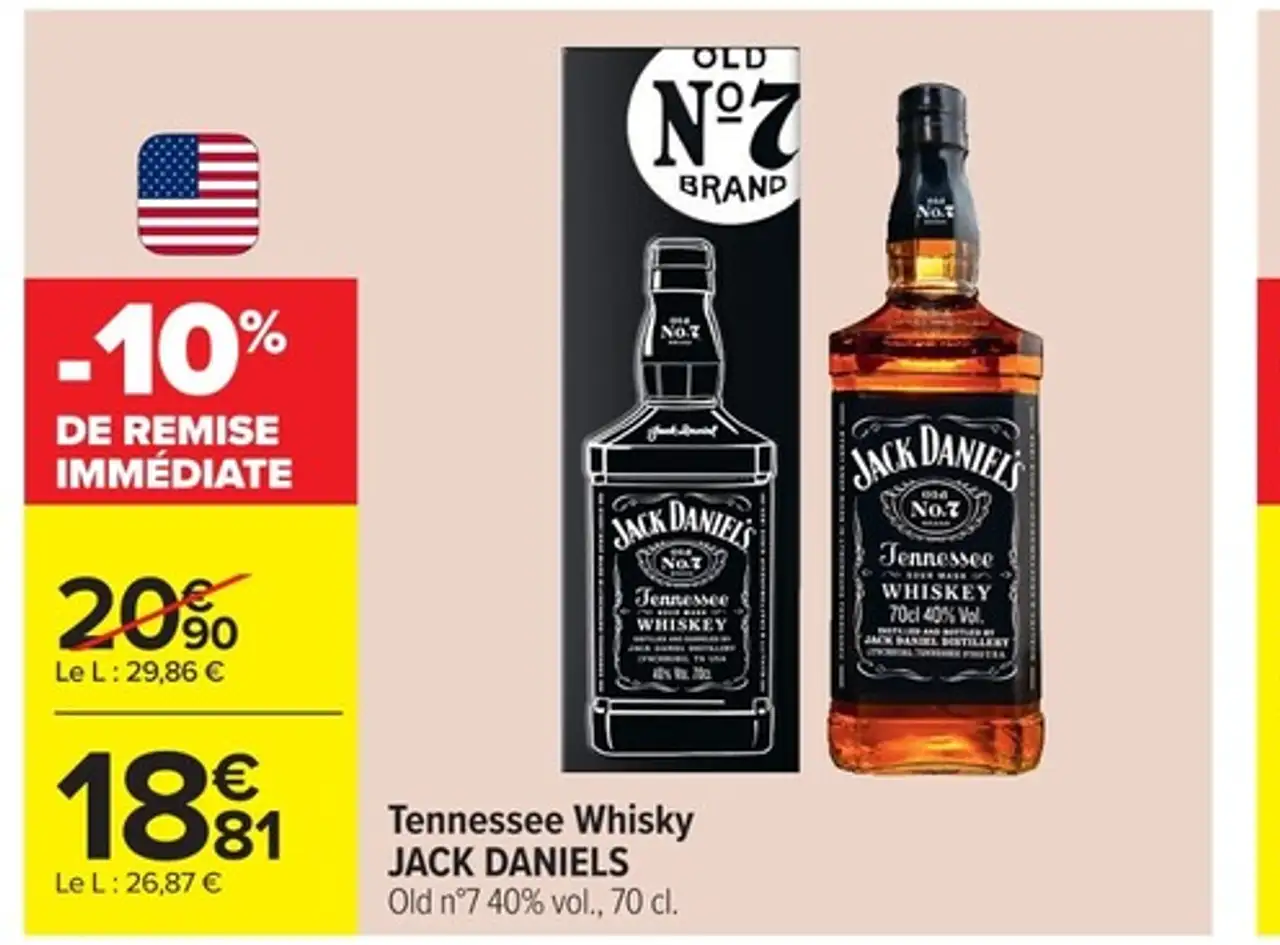 Tennessee Whisky JACK DANIEL'S Old n°7 40% vol., 70 cl.