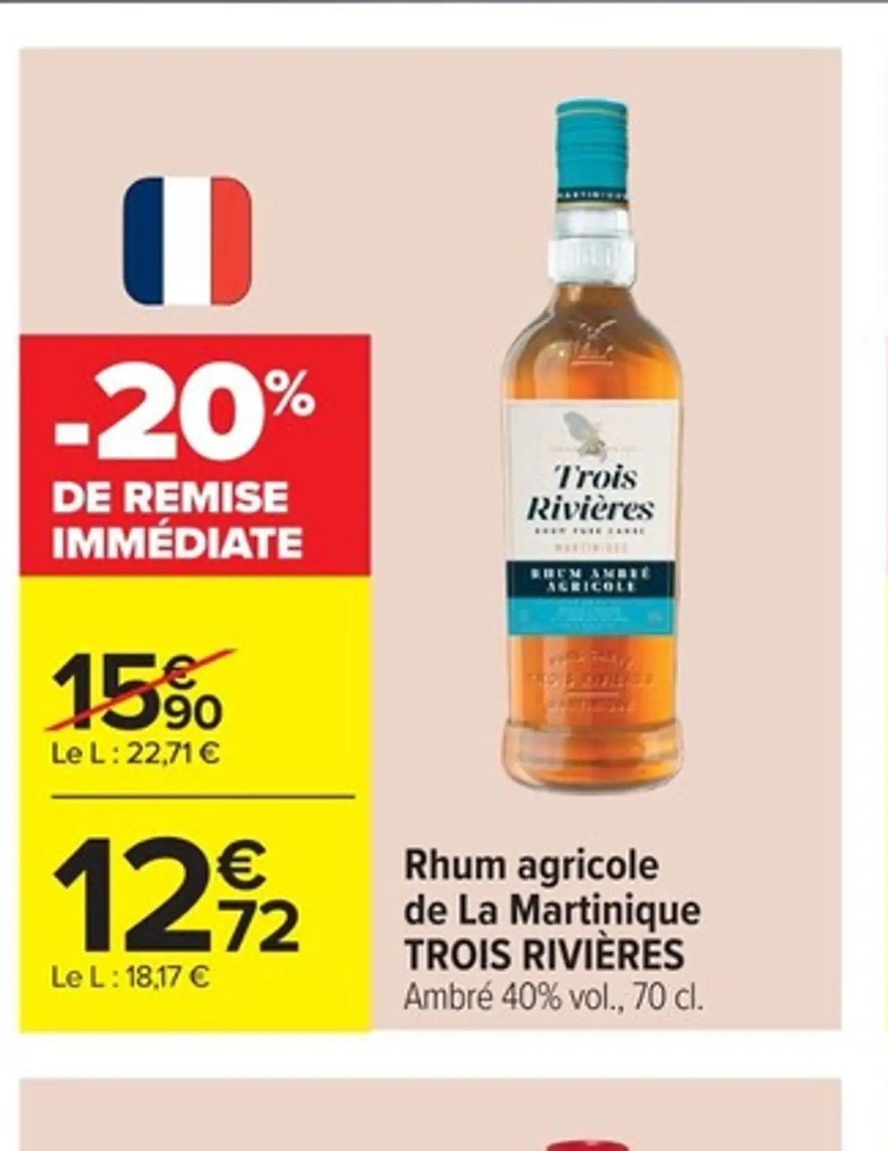 Rhum agricole de La Martinique TROIS RIVIÈRES Ambré