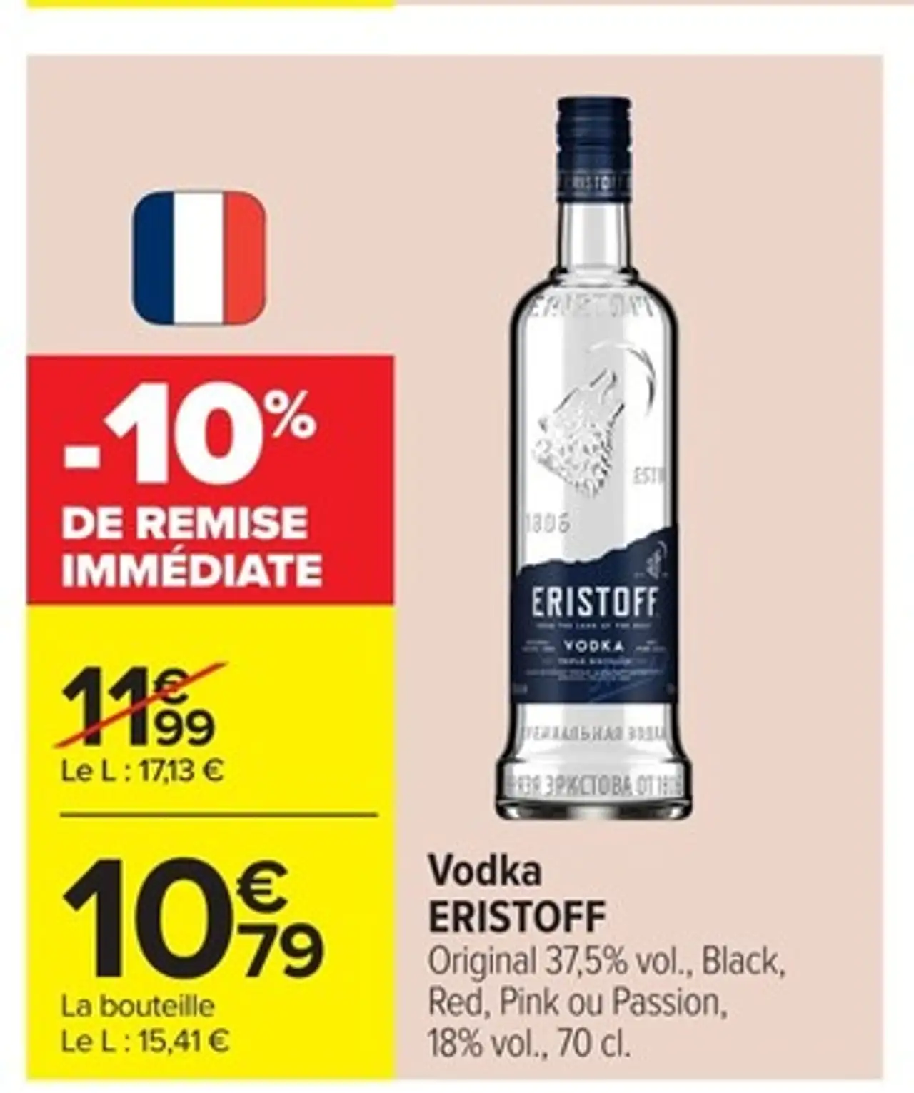 Vodka ERISTOFF Original 37,5% vol., Black, Red, Pink ou Passion