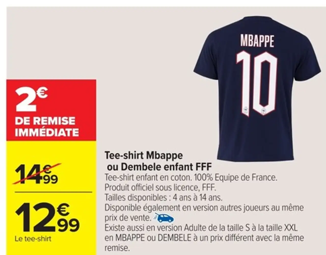 Tee-shirt Mbappe ou Dembele enfant FFF
