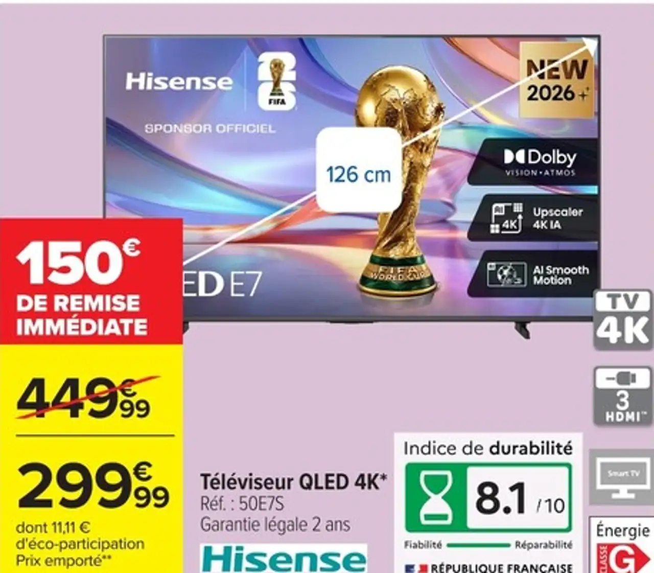 Téléviseur Hisense QLED 4K* Réf. : 50E7S
