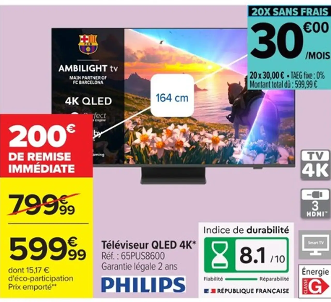 Téléviseur PHILIPS QLED 4K* Réf. : 65PUS8600