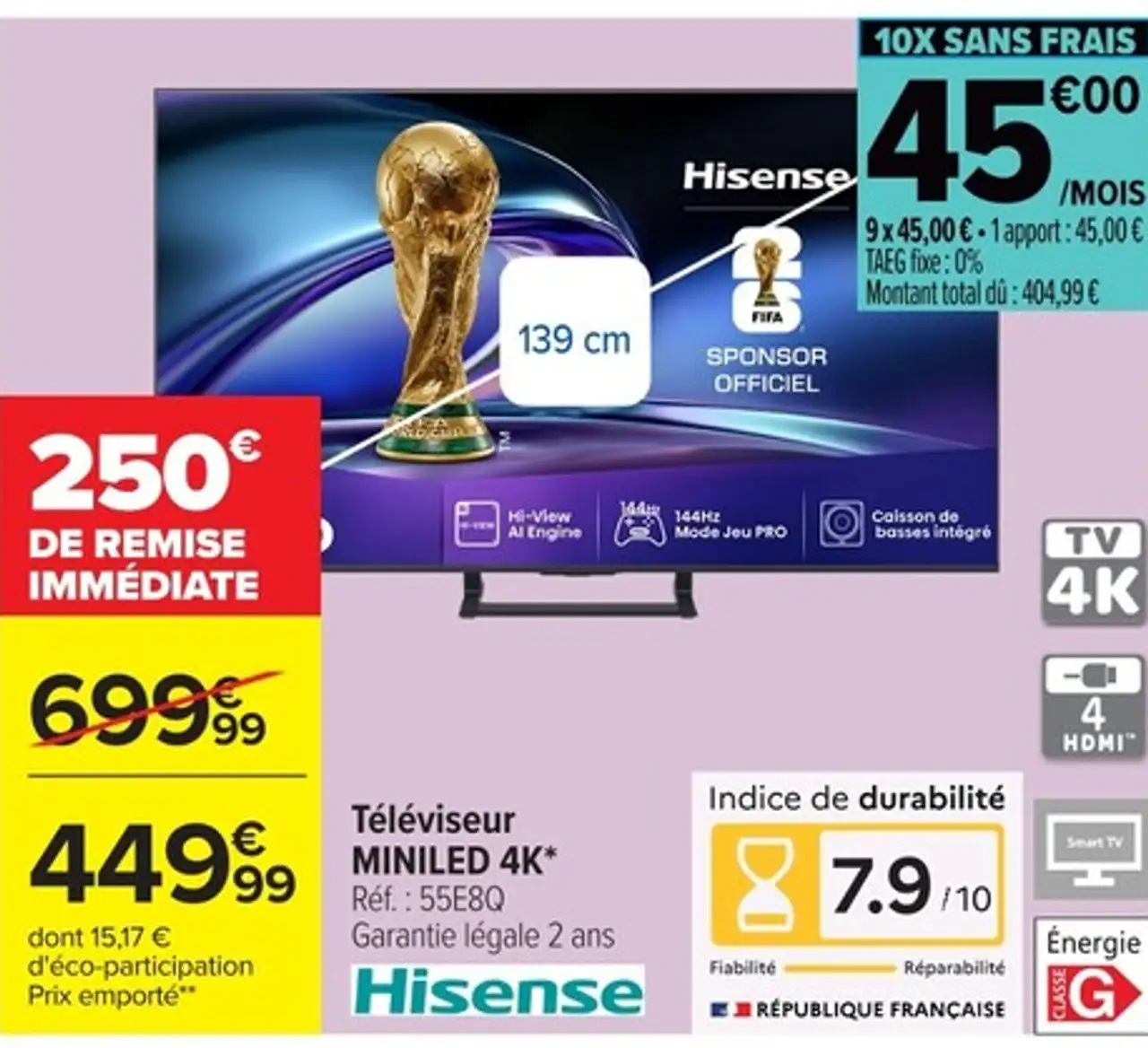 Téléviseur Hisense MINILED 4K* Réf. : 55E8Q