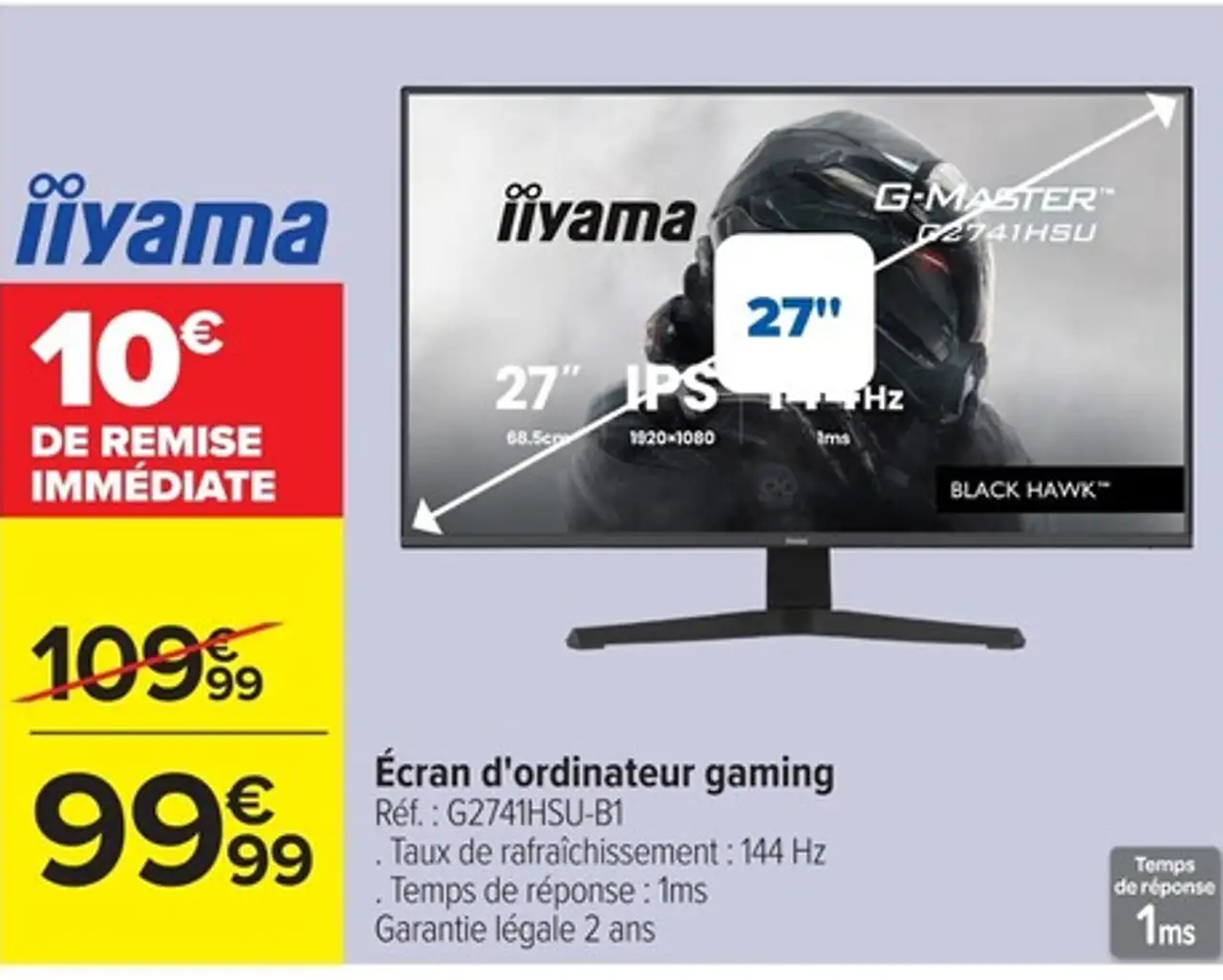 iiyama Écran d'ordinateur gaming Réf. : G2741HSU-B1