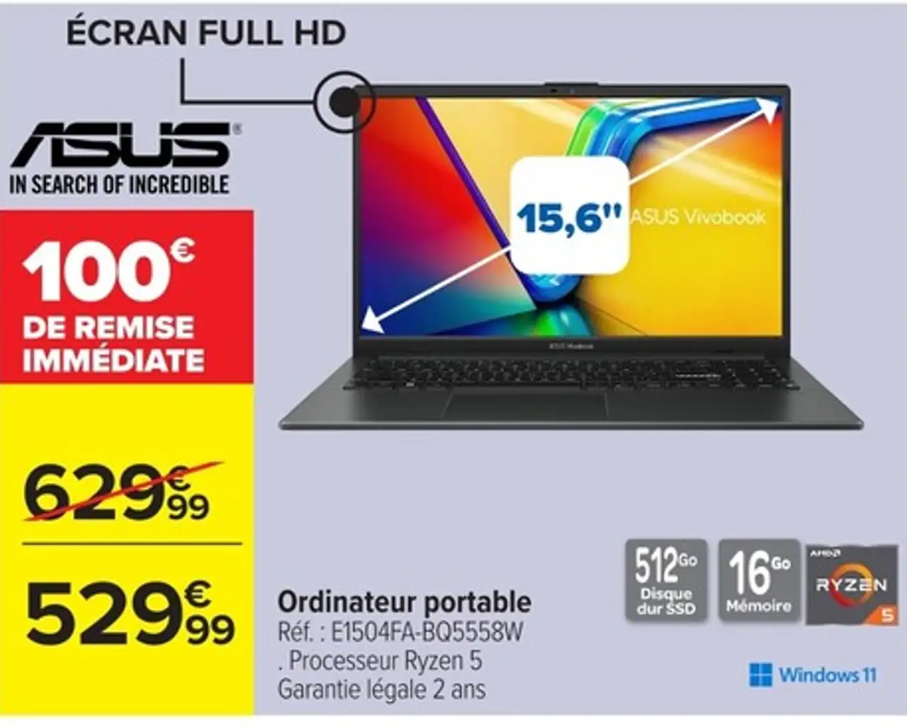 ASUS Ordinateur portable Réf. : E1504FA-BQ5558W