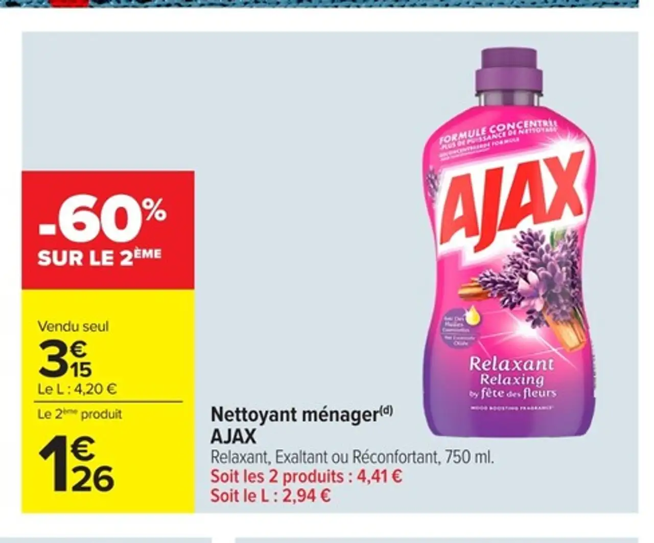 Nettoyant ménager AJAX Relaxant, Exaltant ou Réconfortant