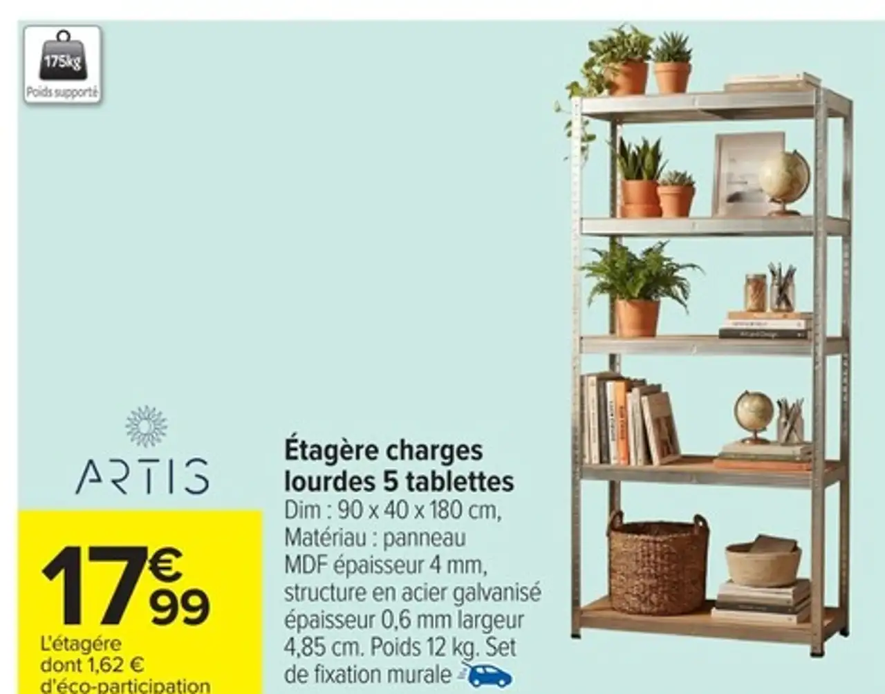 Artis Étagère charges lourdes 5 tablettes