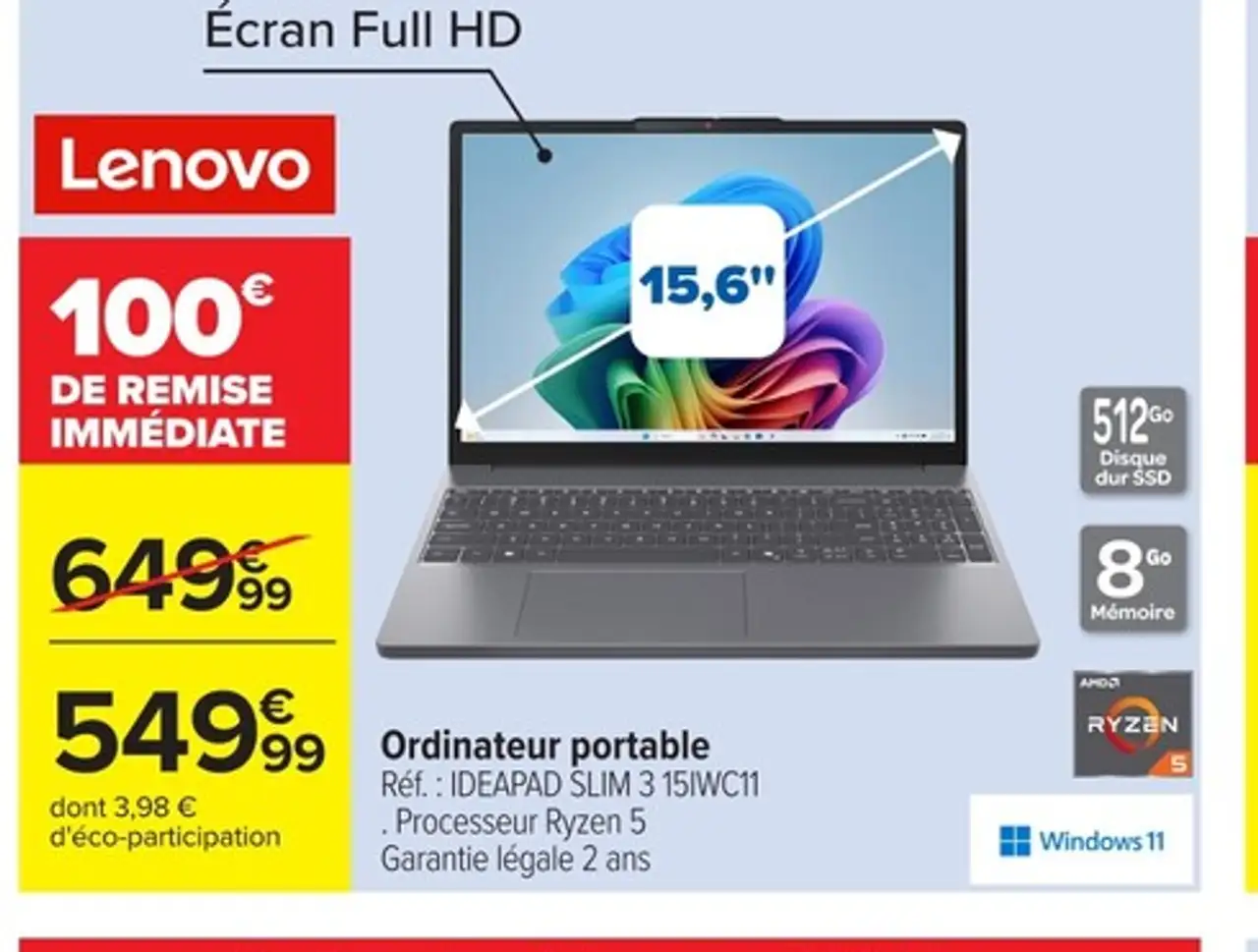 Ordinateur portable Lenovo IDEAPAD SLIM 3 15IWC11
