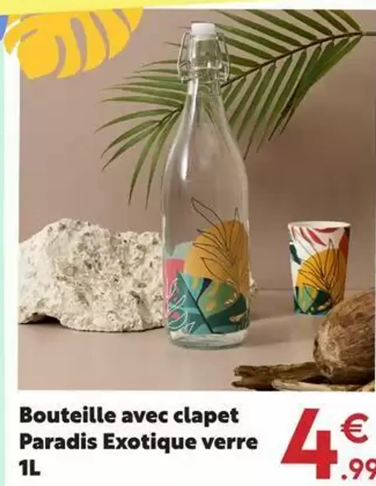 Bouteille avec clapet Paradis Exotique verre 1L