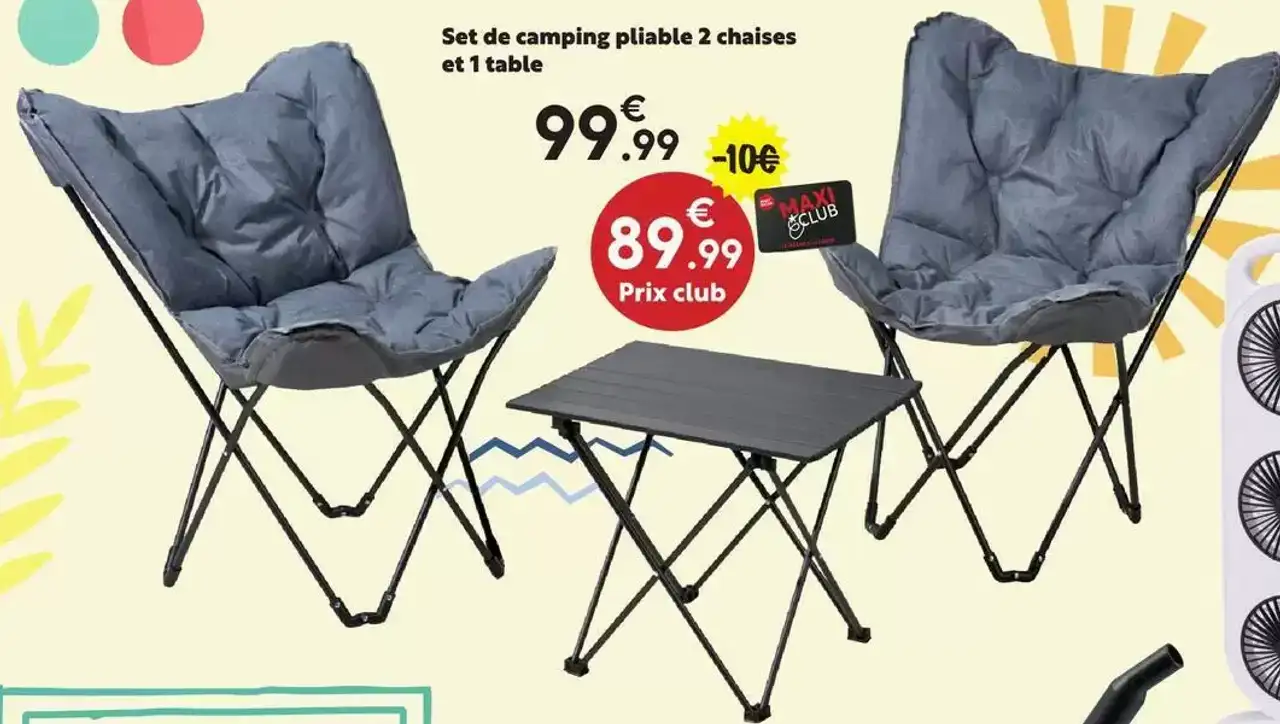 Set de camping pliable 2 chaises et 1 table