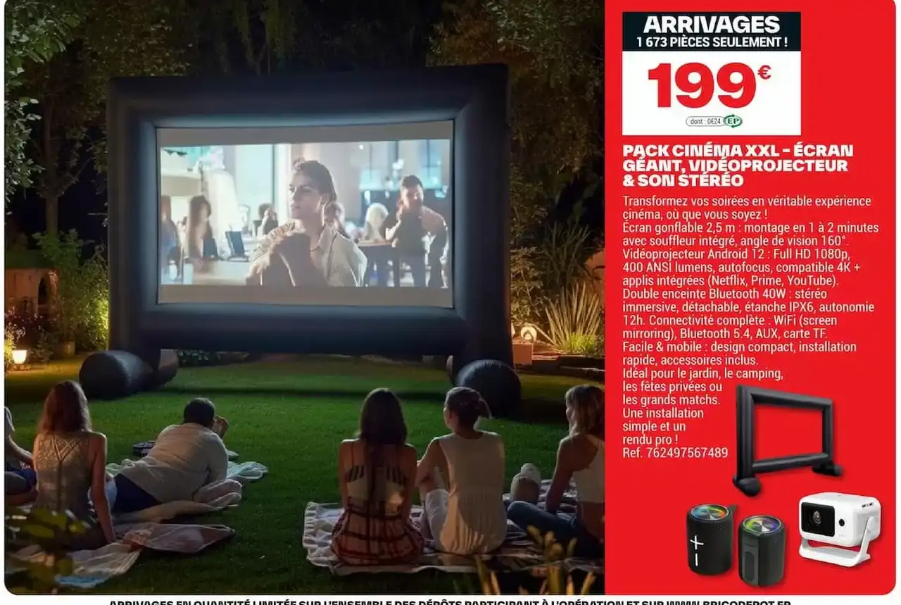 PACK CINÉMA XXL - ÉCRAN GÉANT, VIDÉOPROJECTEUR & SON STÉRÉO