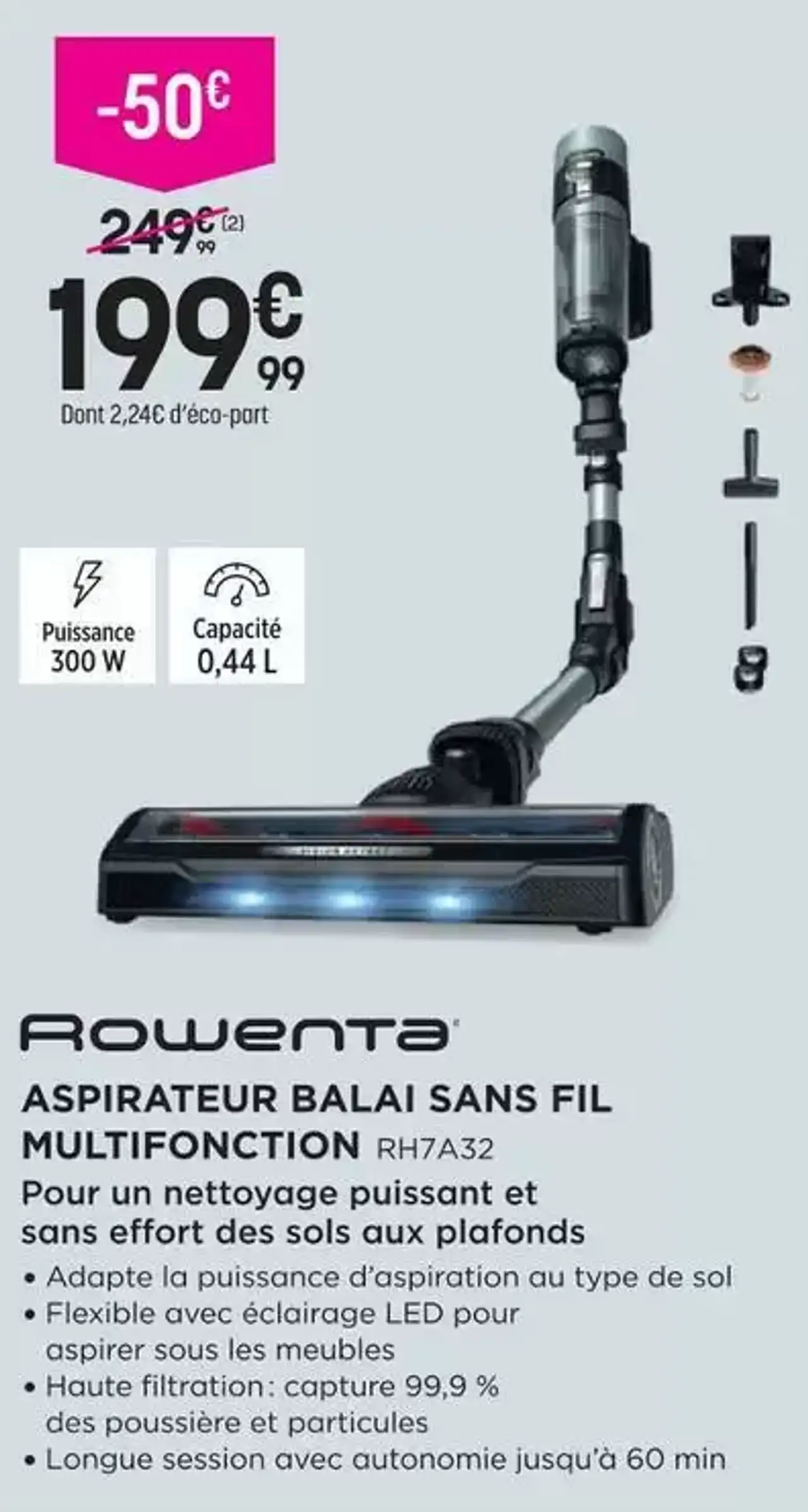 Rowenta Aspirateur Balai Sans Fil Multifonction