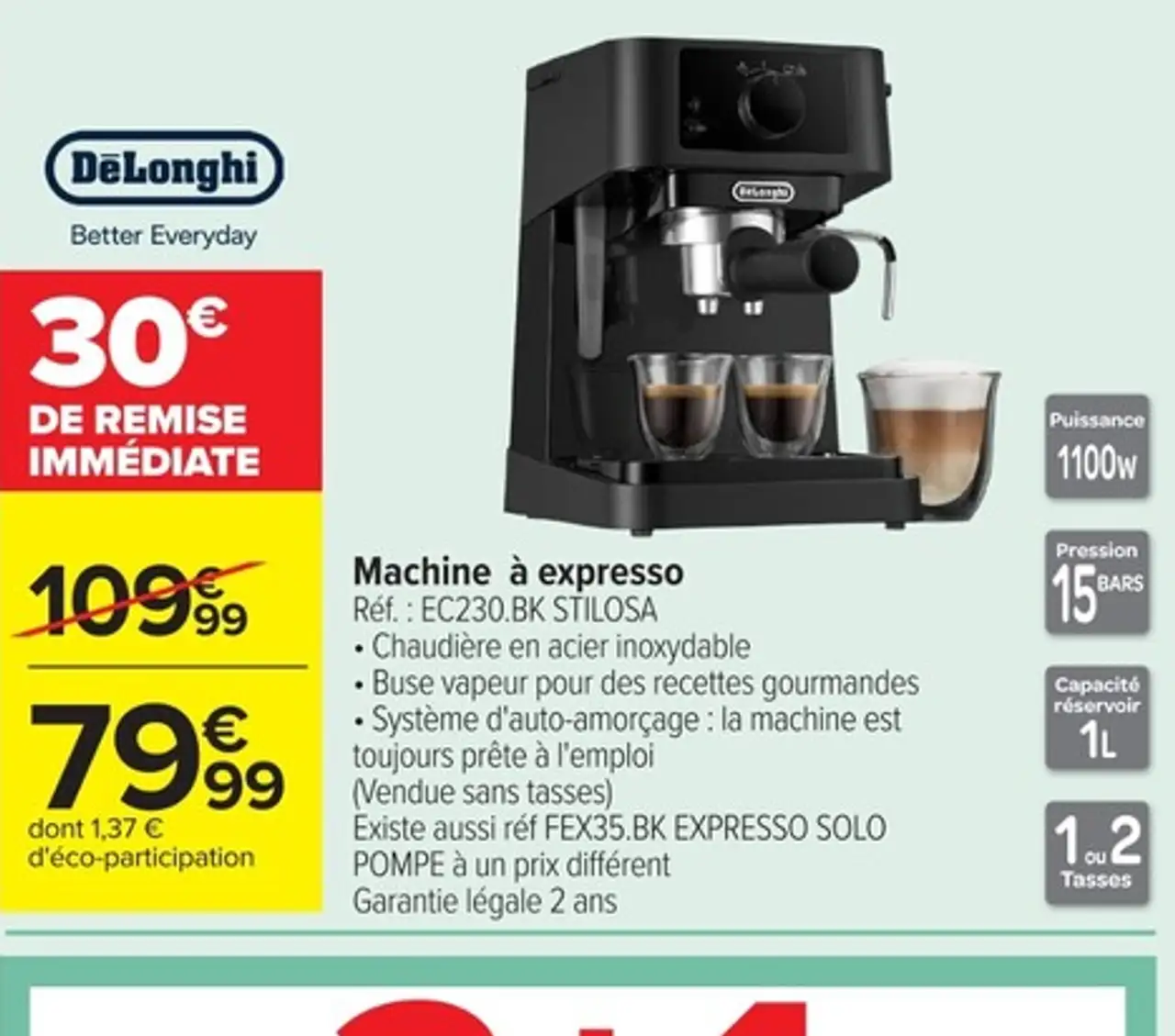 Machine à expresso DeLonghi Réf. : EC230.BK STILOSA