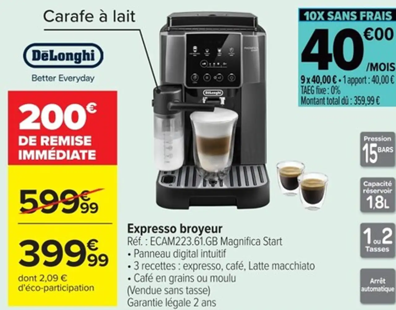 Espresso broyeur DeLonghi ECAM223.61.GB Magnifica Start