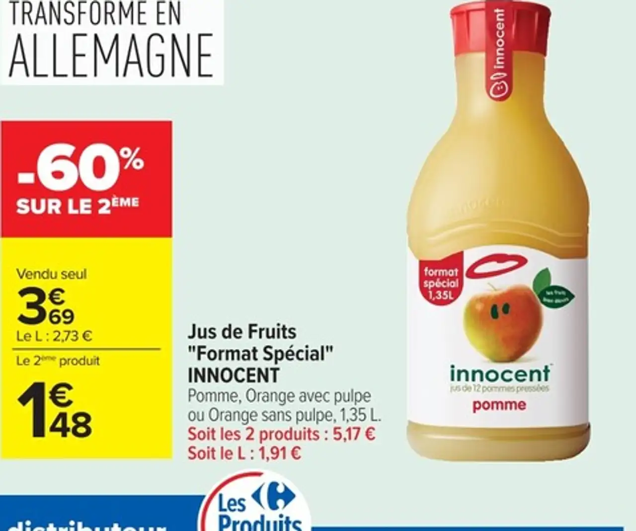 Innocent Jus de Fruits Format Spécial Pomme, Orange avec pulpe ou Orange sans pulpe