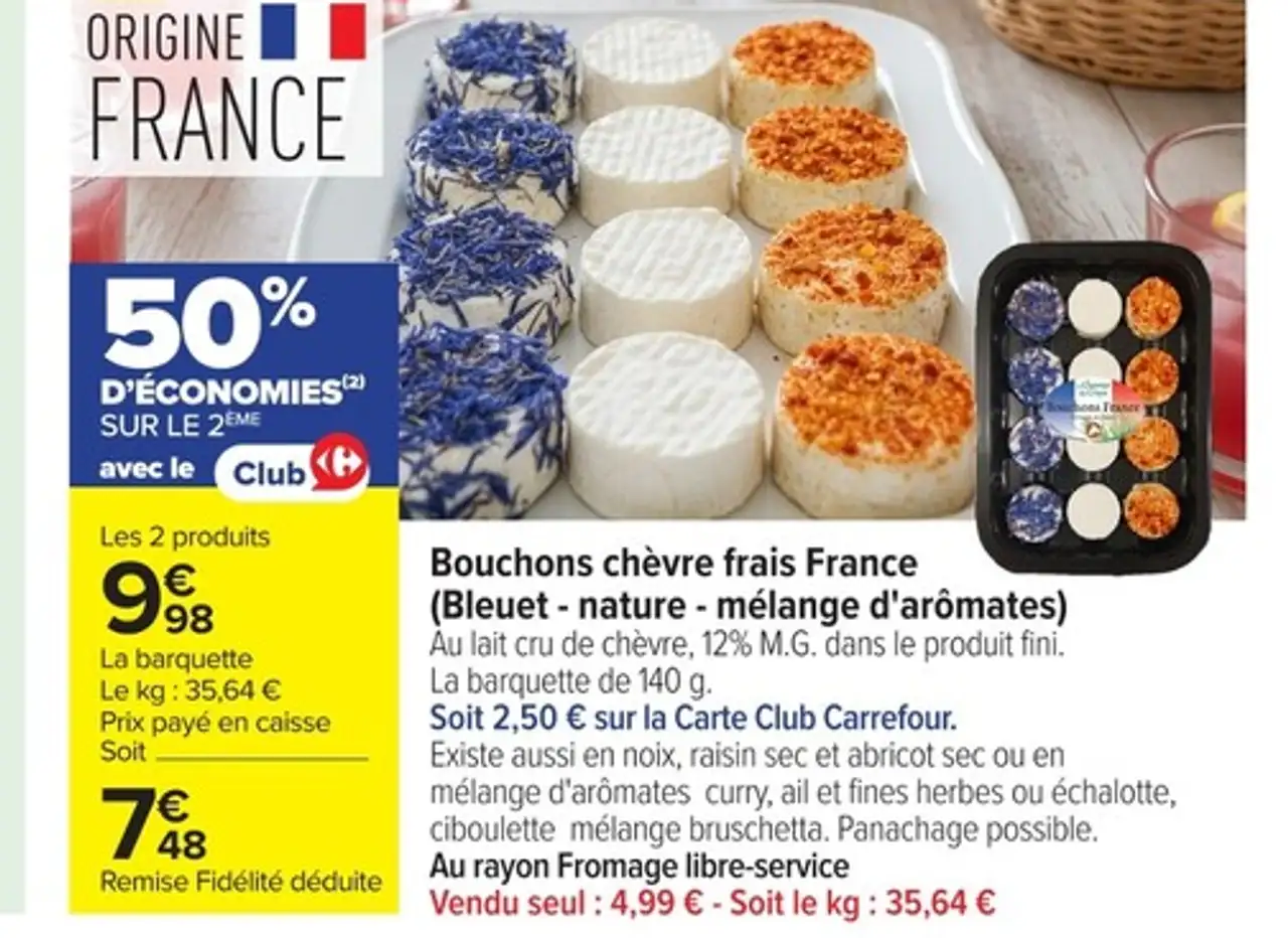 Bouchons chèvre frais France (Bleuet - nature - mélange d'arômes)