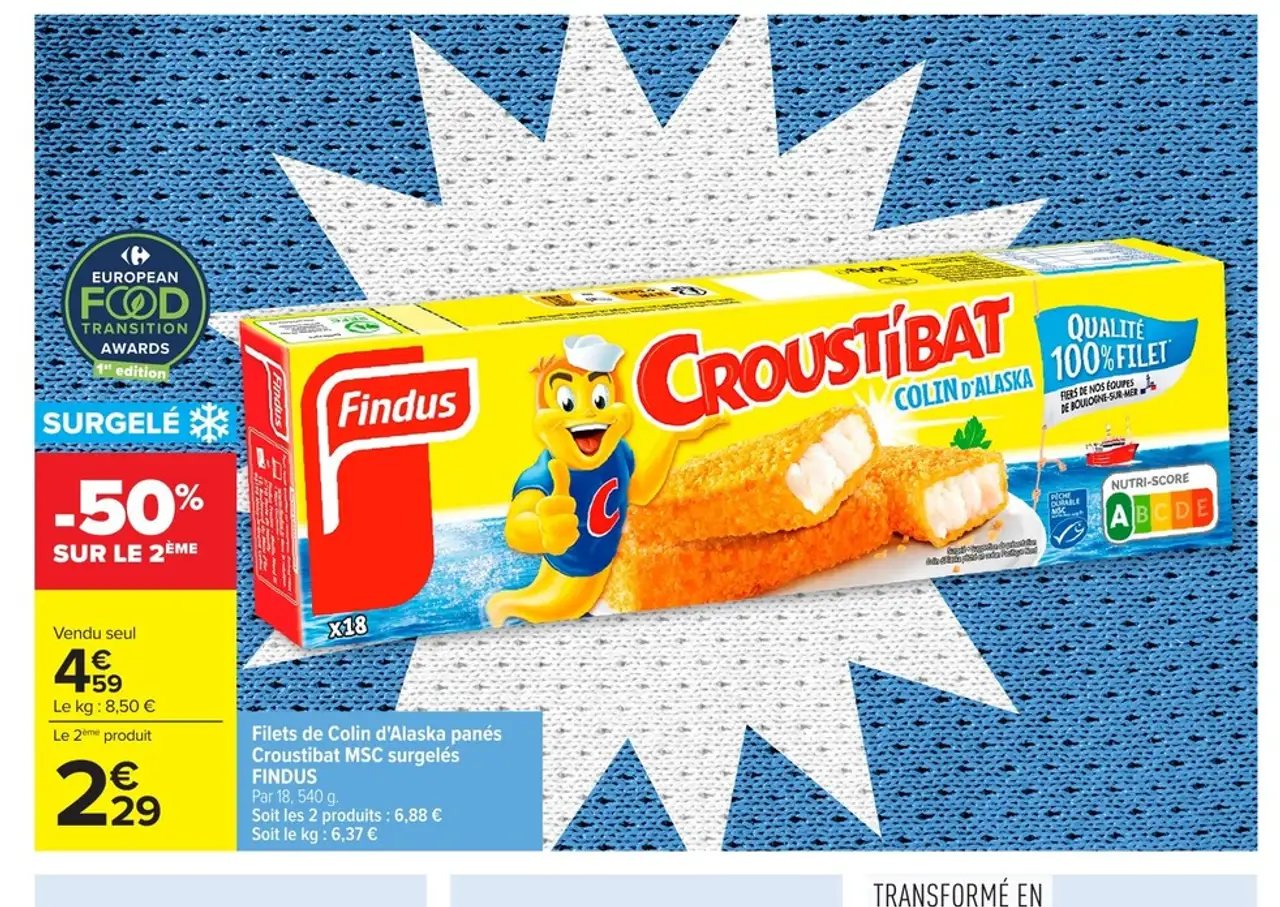 Filets de Colin d'Alaska panés Croustibat MSC surgelés FINDUS