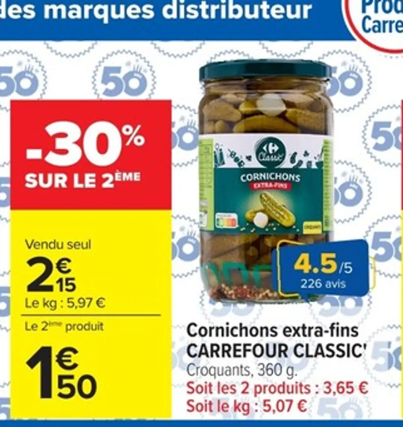 Cornichons extra-fins Carrefour Classic