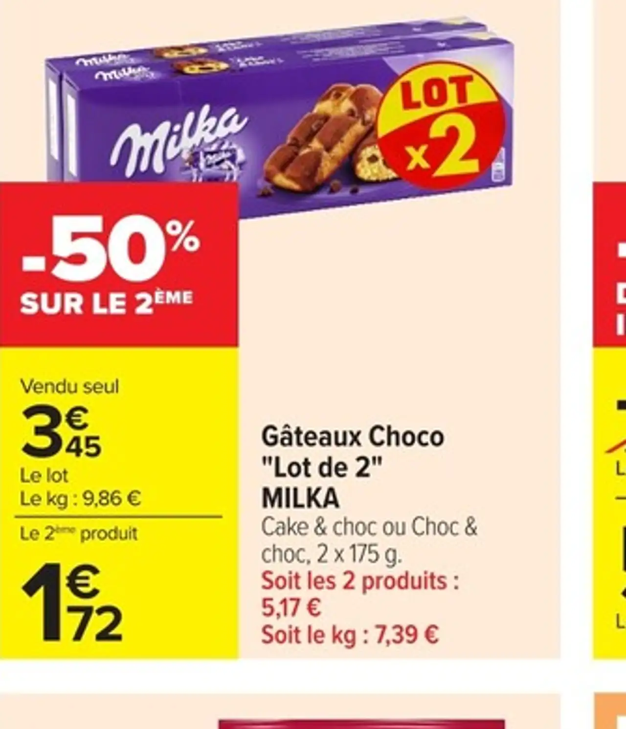 Gâteaux Choco "Lot de 2" MILKA Cake & choc ou Choc & choc