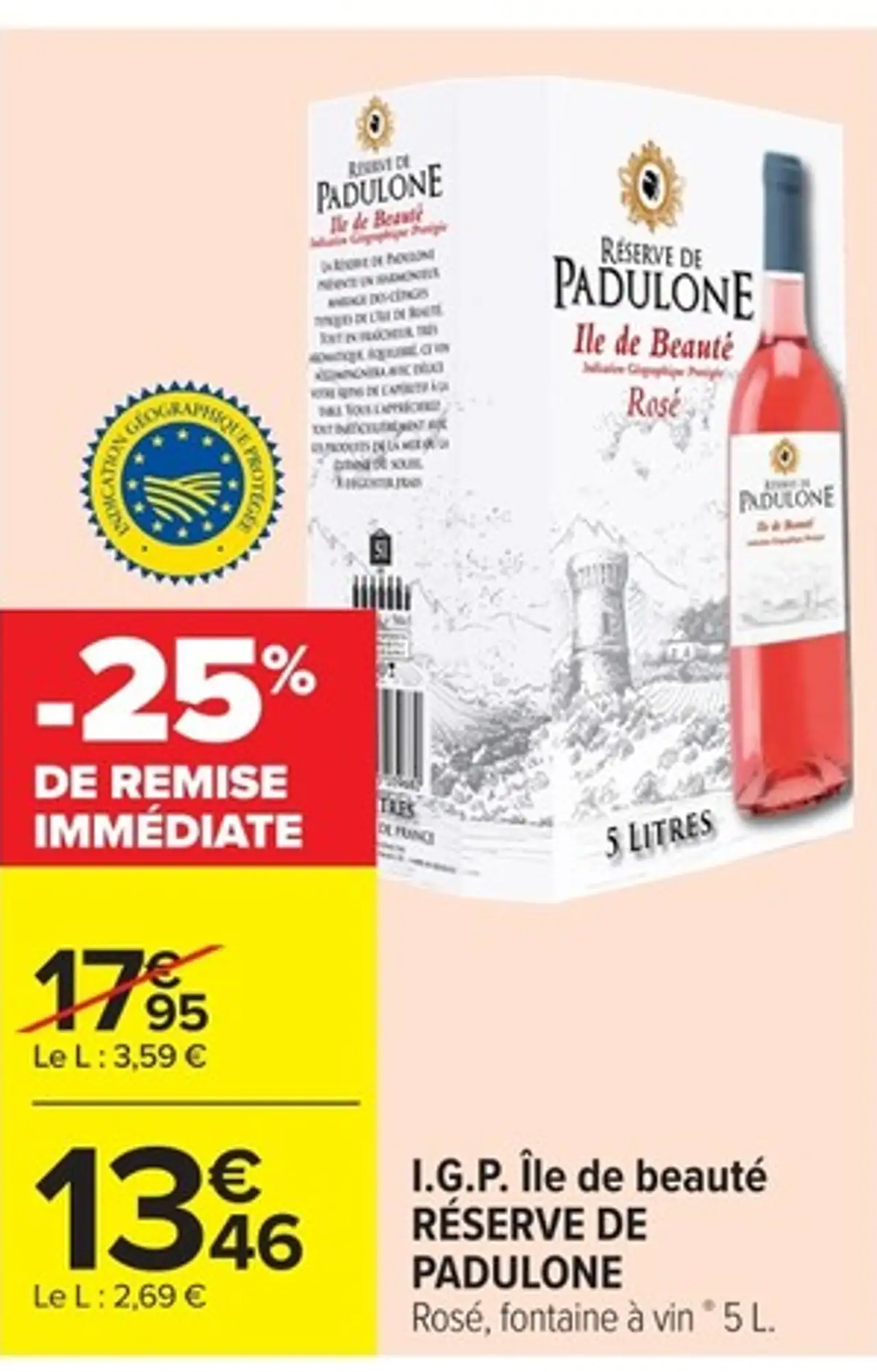 Réserve de Padulone I.G.P. Île de beauté Rosé, fontaine à vin 5 L.
