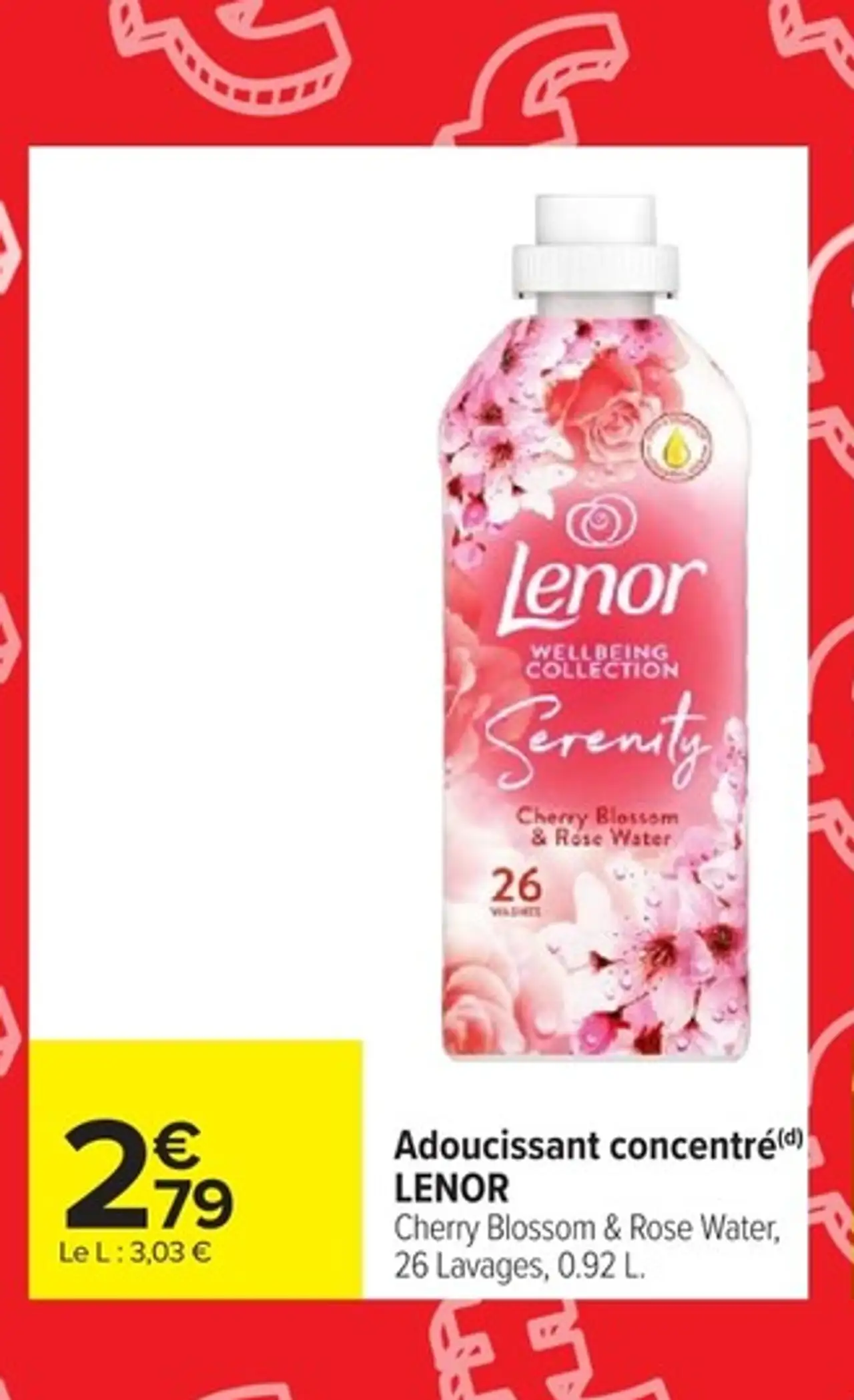 Adoucissant concentré LENOR Cherry Blossom & Rose Water, 26 Lavages, 0.92 L.