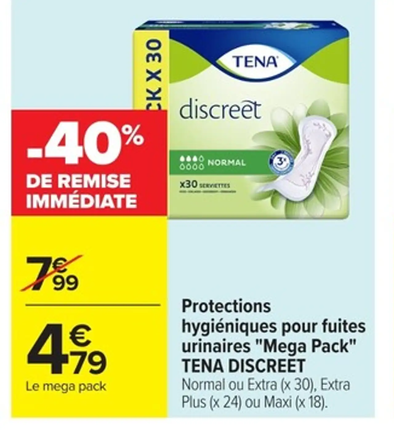 Protections hygiéniques pour fuites urinaires "Mega Pack" TENA DISCREET