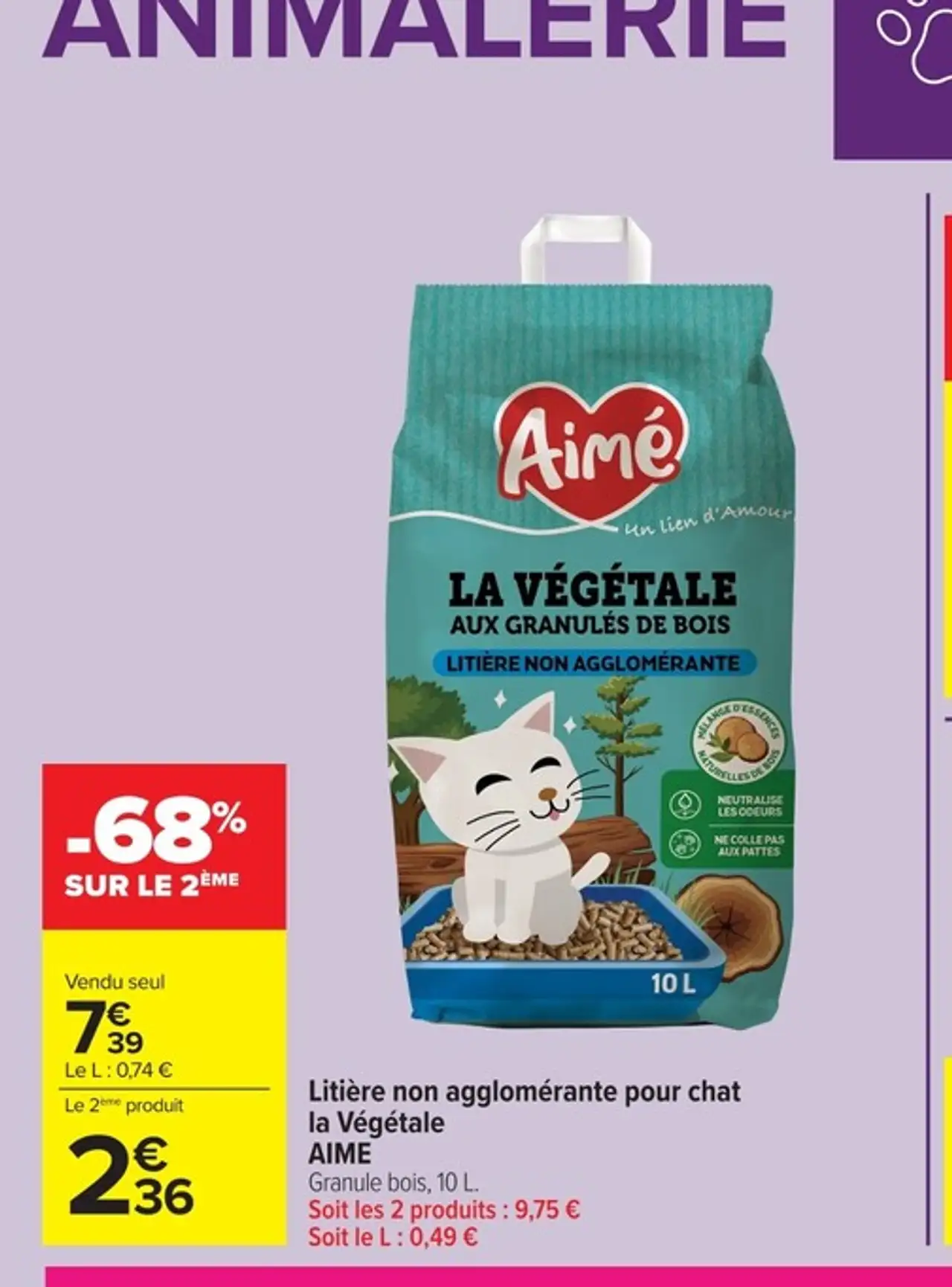 Litière non agglomérante pour chat la Végétale AIME