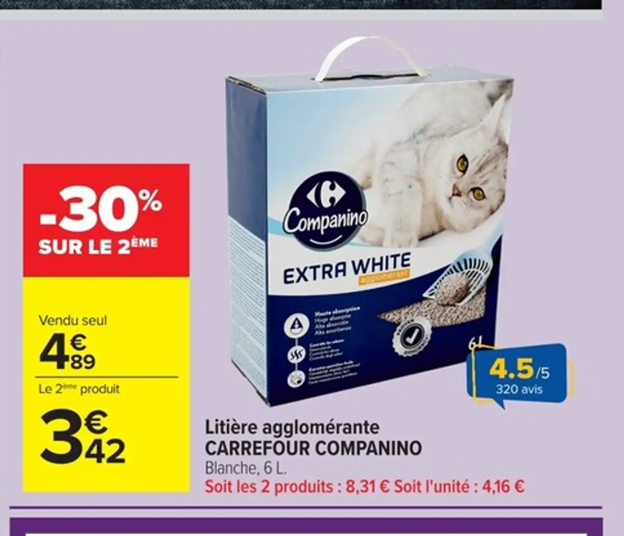 Litière agglomérante CARREFOUR COMPANINO