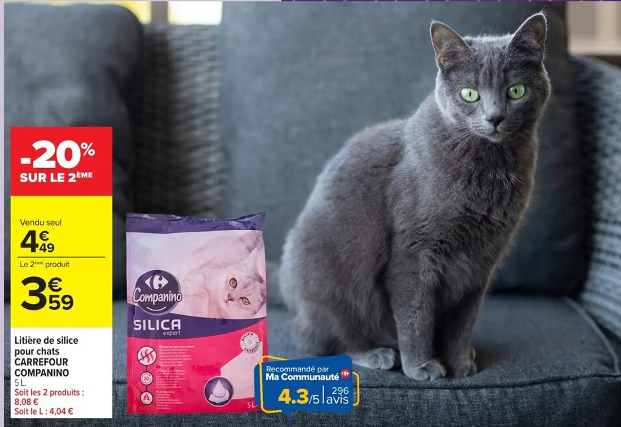 Litière de silice pour chats CARREFOUR COMPANINO SILICA expert