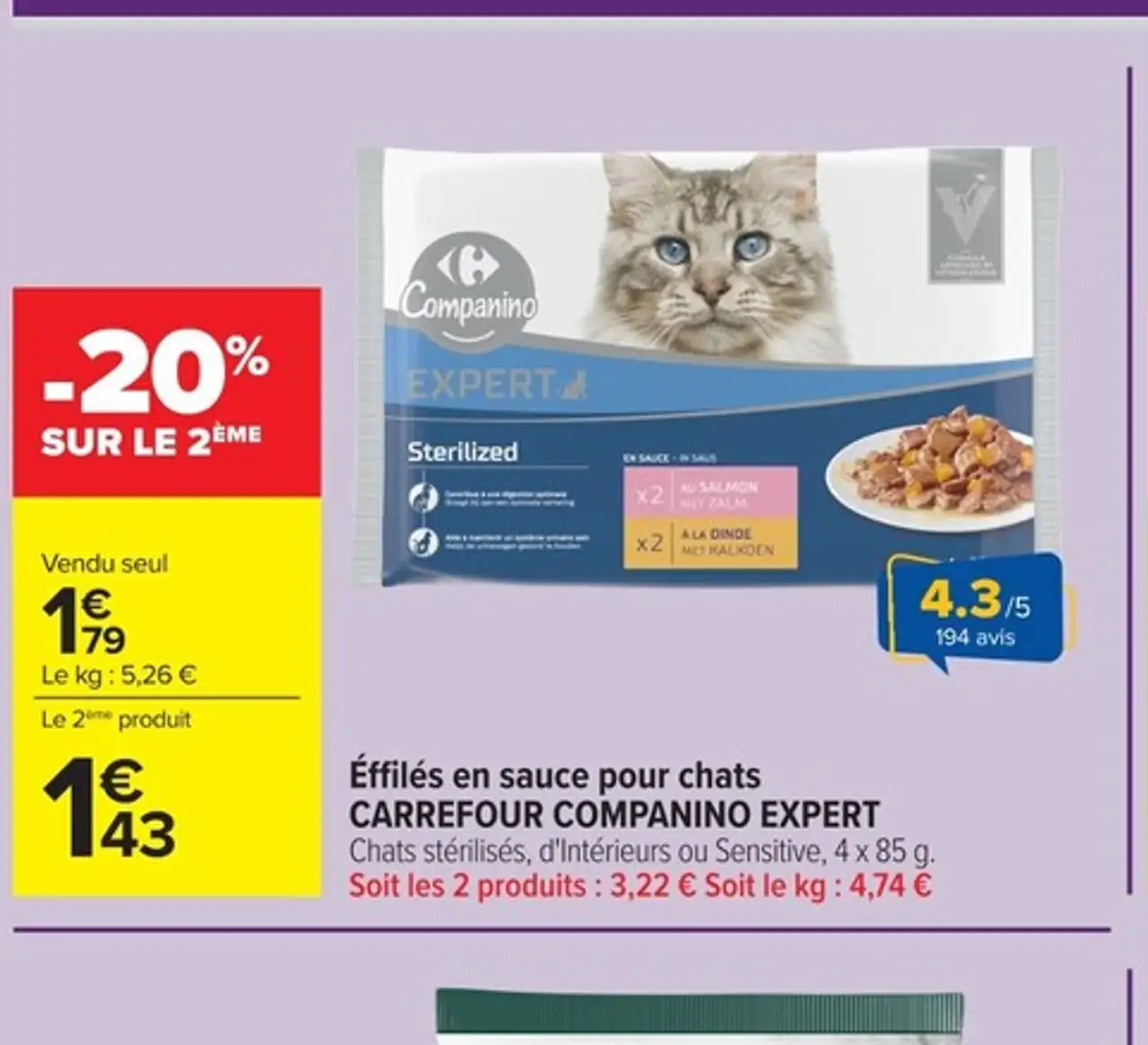 Éffilés en sauce pour chats CARREFOUR COMPANINO EXPERT
