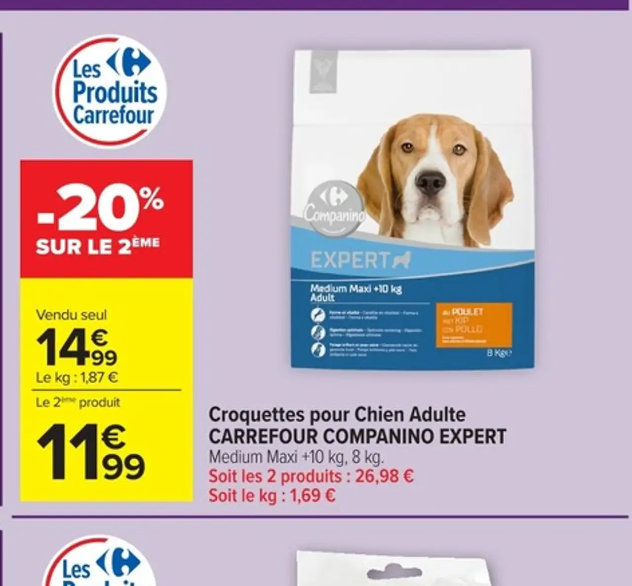 Croquettes pour Chien Adulte CARREFOUR COMPANINO EXPERT