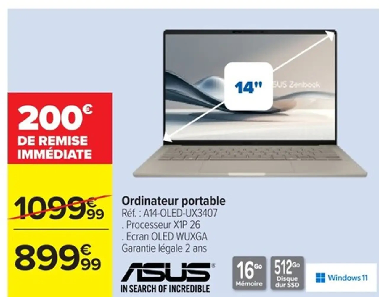 Ordinateur portable ASUS Réf. : A14-OLED-UX3407