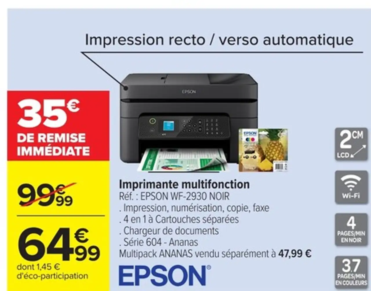 Imprimante multifonction EPSON Réf. : EPSON WF-2930 NOIR