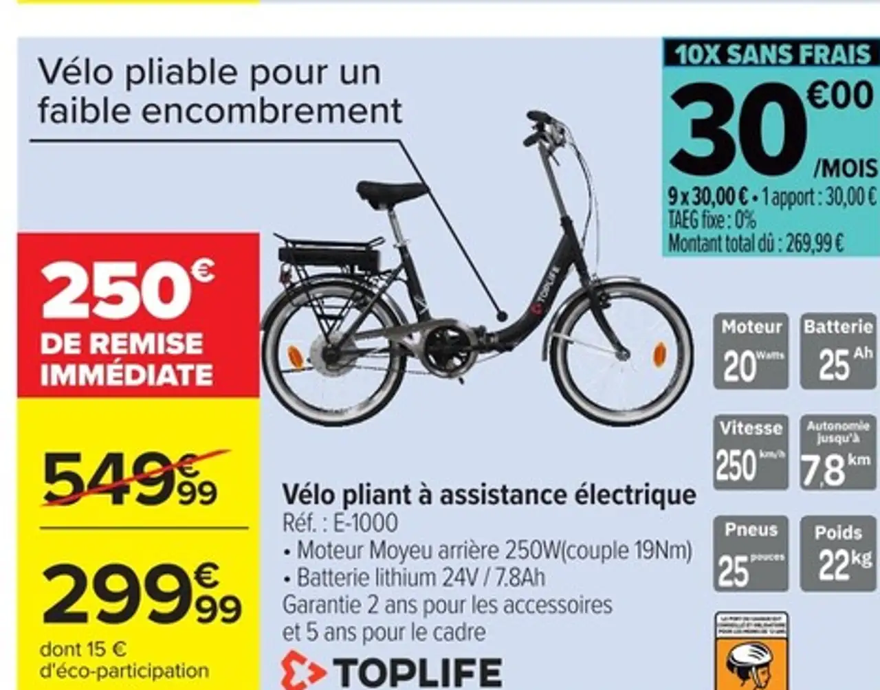 Vélo pliant à assistance électrique TOPLIFE Réf. : E-1000