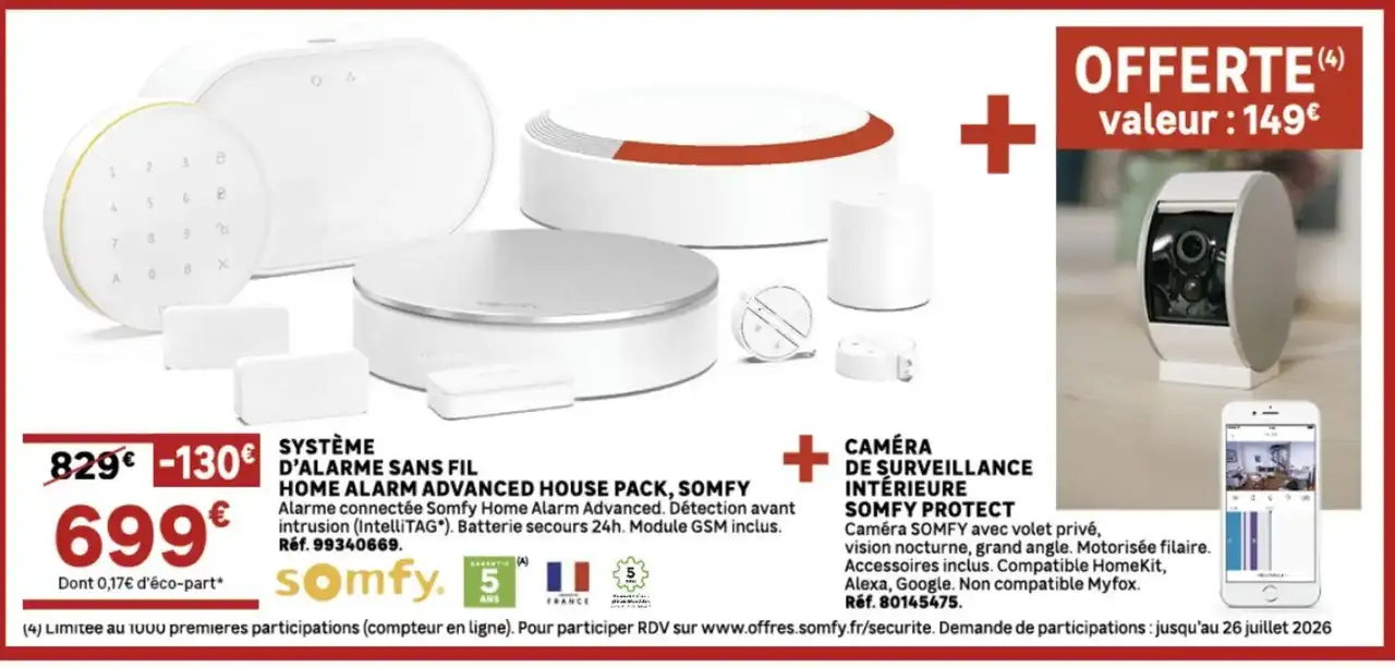 Système d'alarme sans fil Home Alarm Advanced House Pack, Somfy + Caméra de surveillance intérieure Somfy Protect