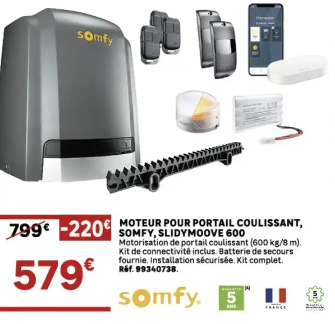 Moteur pour portail coulissant Somfy, Slidymoove 600