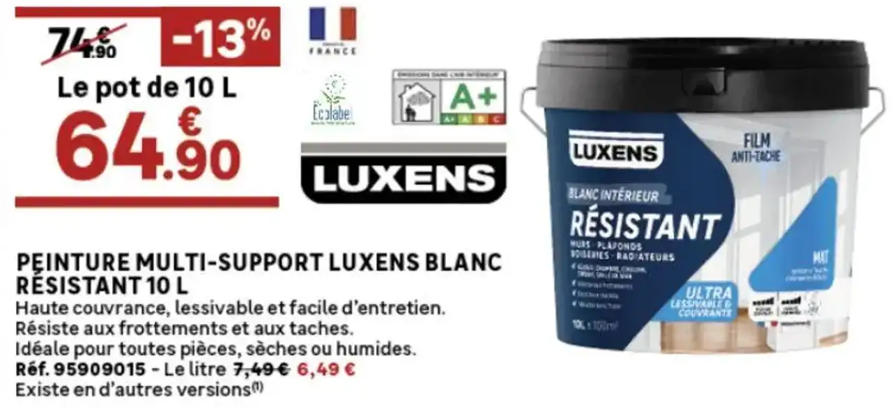 Peinture multi-support Luxens blanc résistant 10 L
