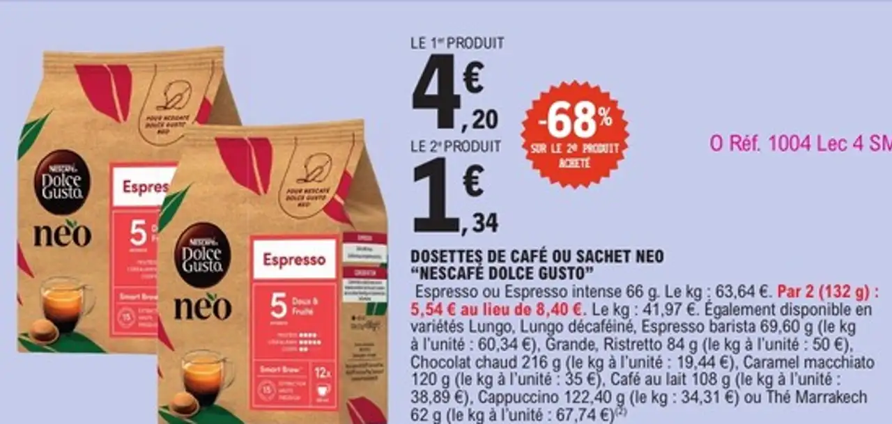 Dosettes de café ou sachet Neo Nescafé Dolce Gusto