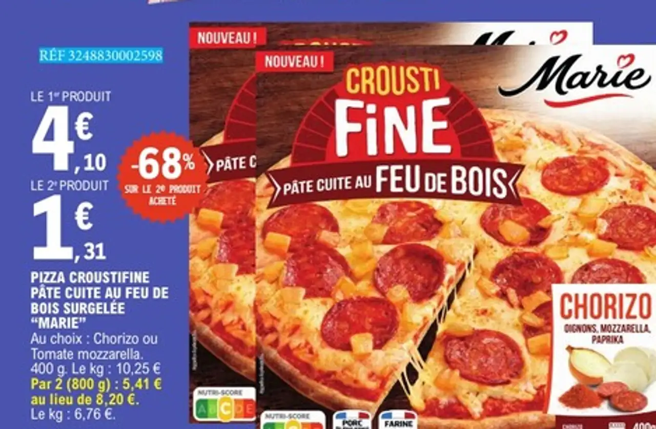 Pizza Croustifine Pâte Cuite au Feu de Bois Surgelée Marie