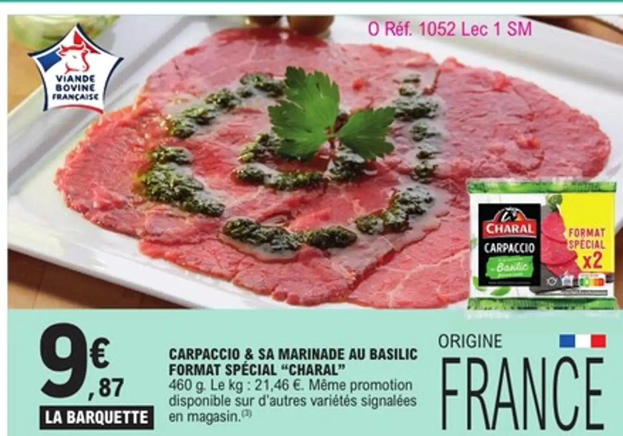 CARPACCIO & SA MARINADE AU BASILIC FORMAT SPÉCIAL "CHARAL"