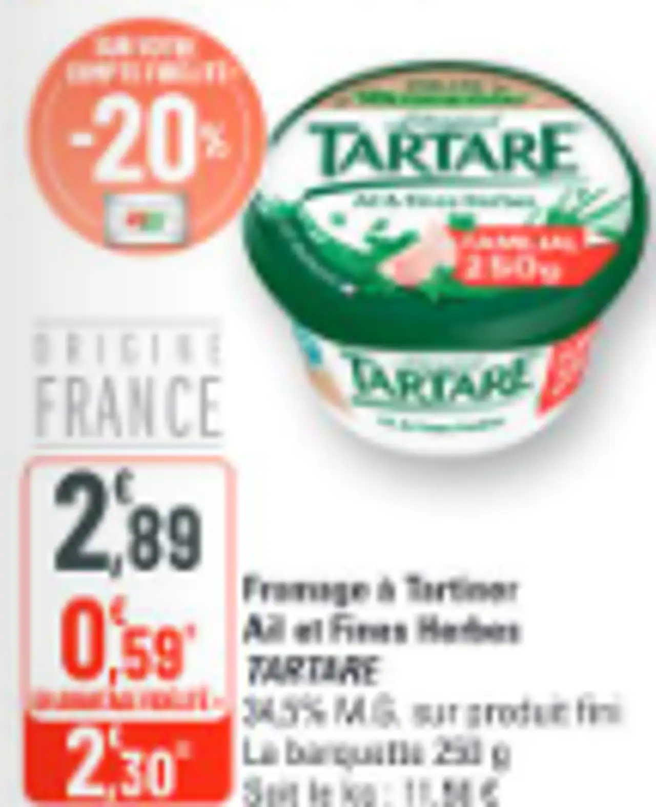 Fromage à Tartiner Ail et Fines Herbes TARTARE