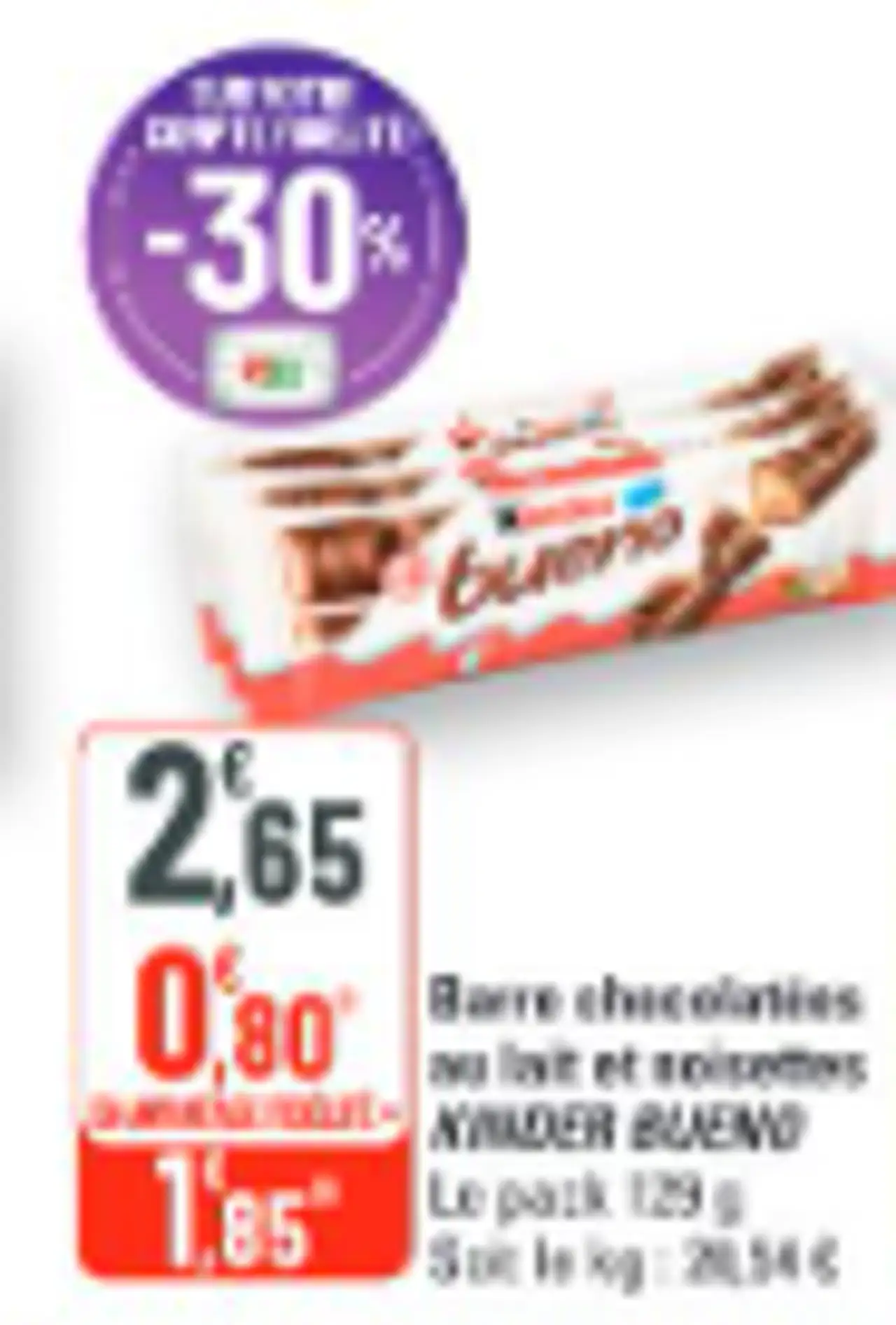 Barre chocolatées au lait et noisettes KINDER BUENO