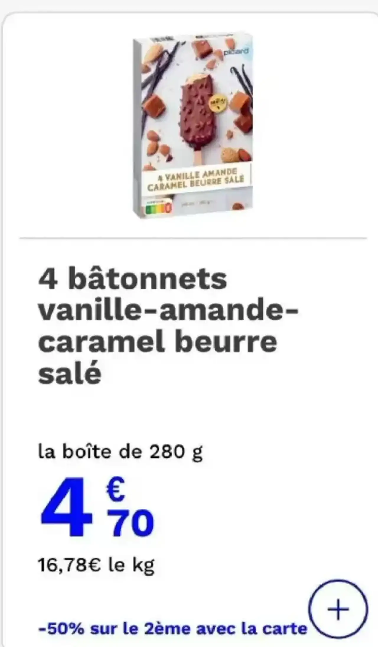 Picard 4 bâtonnets vanille-amande-caramel beurre salé