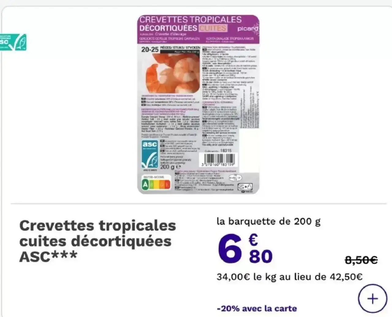 Crevettes tropicales cuites décortiquées ASC***