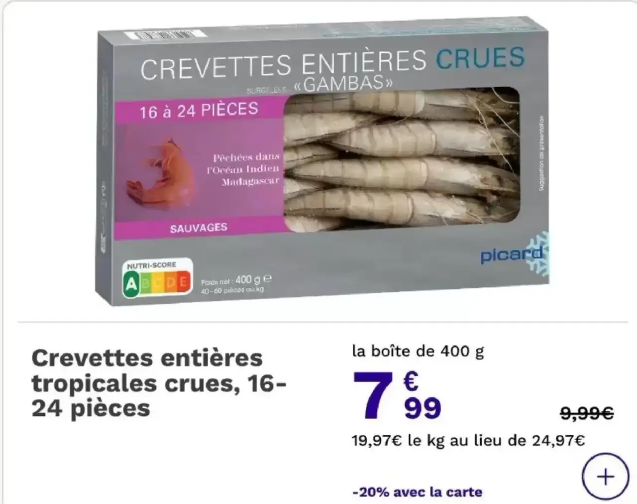 Crevettes entières tropicales crues, 16-24 pièces