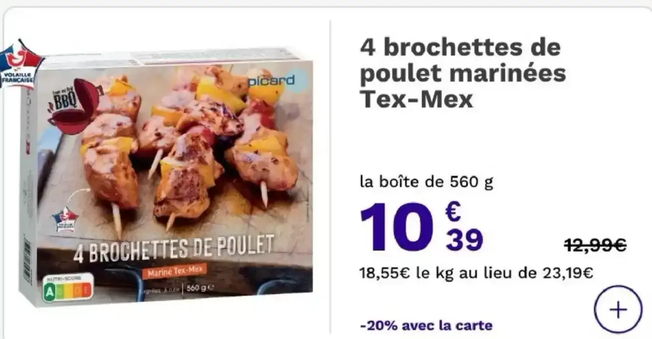 Picard 4 brochettes de poulet marinées Tex-Mex