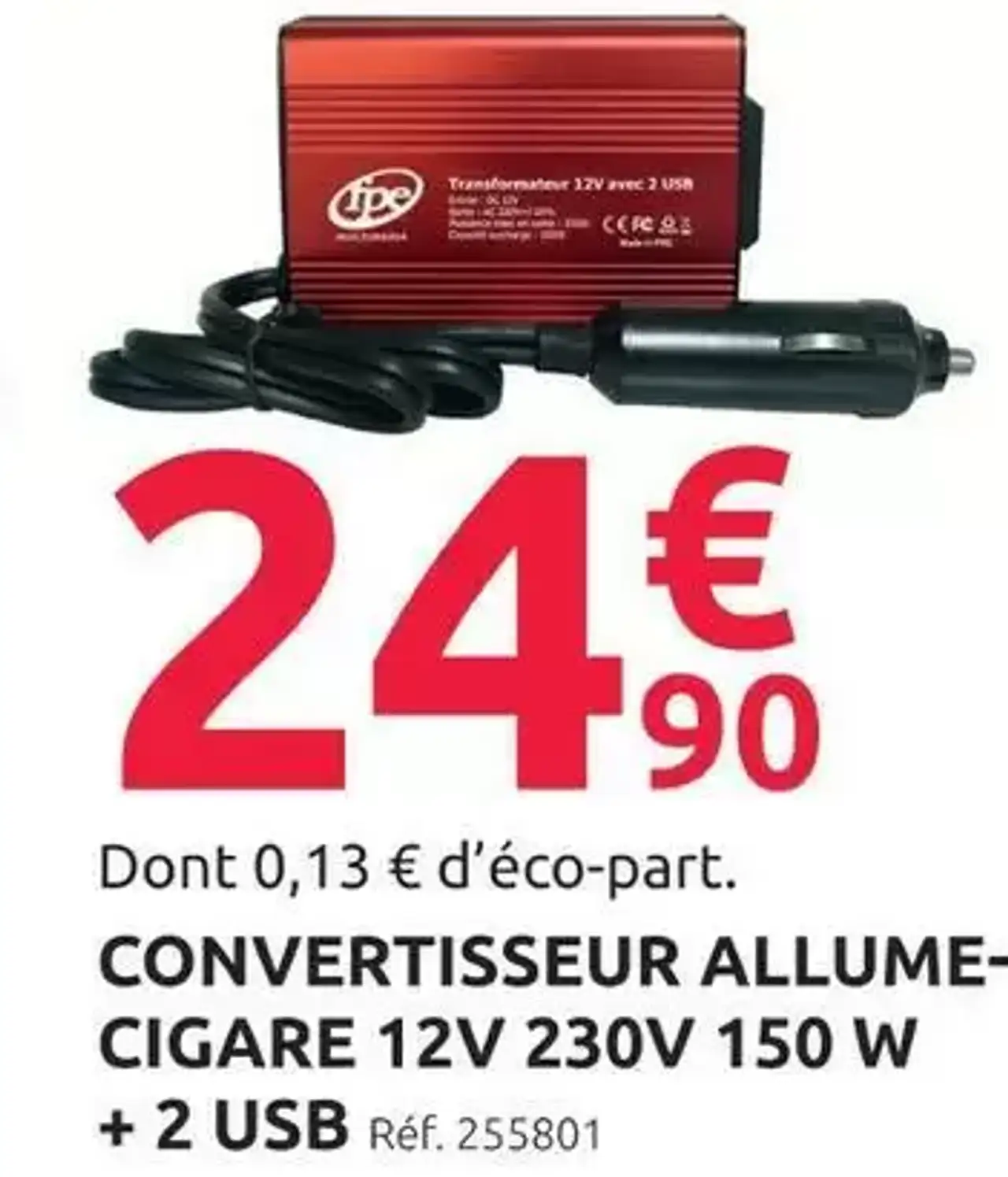 Convertisseur Allume-Cigare 12V 230V 150 W + 2 USB