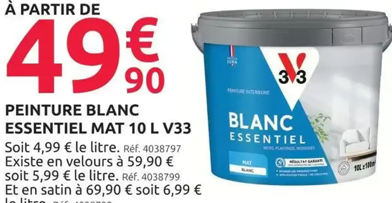 Peinture blanc essentiel mat 10 L V33